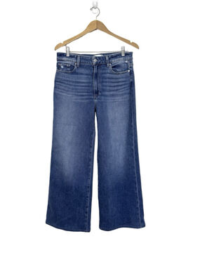 PAIGE Anessa Jeans Wide Leg Jeans Sz 31 Women Med Wash Flamenco Distressed $249